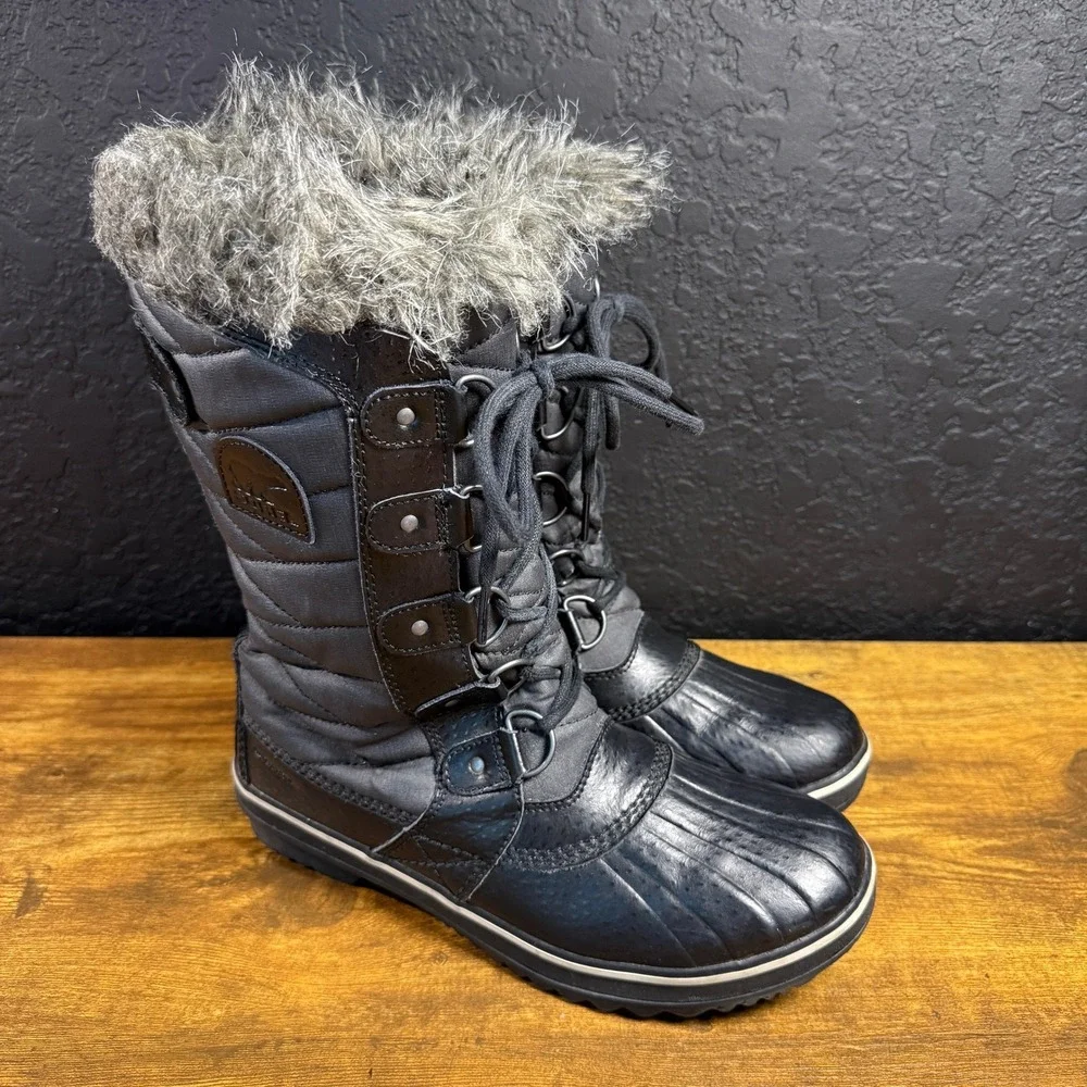 Sorel Tofino II NL2332-010 Black Leather Waterproof Winter Snow Boots Women 8